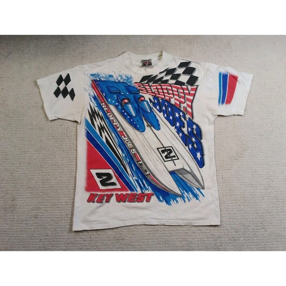 Vintage Sloppy Joe's Offshore Racing Team Oneita Shirt Mens XL AOP 1997 Key West